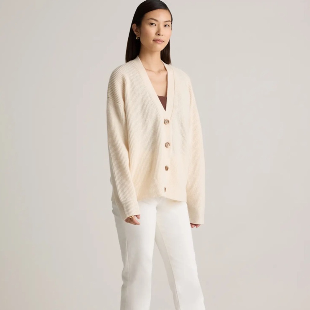 Quince Mongolian Cashmere Fisherman Boxy Cropped Cardigan Sweater - Picture 3 of 16